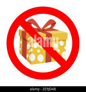 Symbol „Geschenk sperren“. Kein Geschenk zum Geburtstag, Box verboten, Geschenkkarton Paket verboten, nicht Überraschung und Geburtstag, verboten Paket zur Feiertagsparty. Vektor Stock Vektor