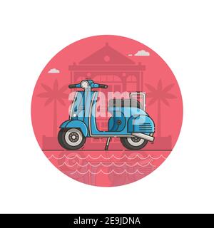 Blue Scooter Seaside Icon in Line Art Stock Vektor