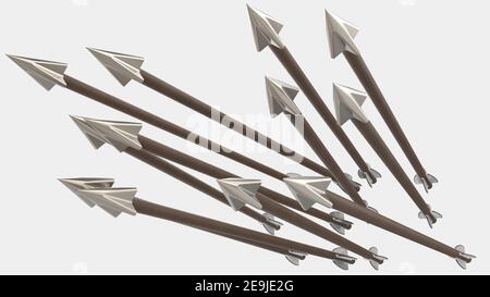 Bogenpfeile auf Hintergrund isoliert. 3D Rendering - Illustration Stockfoto