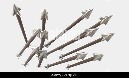 Bogenpfeile auf Hintergrund isoliert. 3D Rendering - Illustration Stockfoto