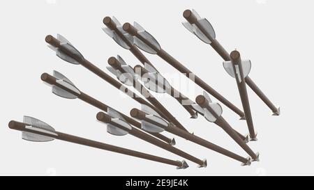 Bogenpfeile auf Hintergrund isoliert. 3D Rendering - Illustration Stockfoto