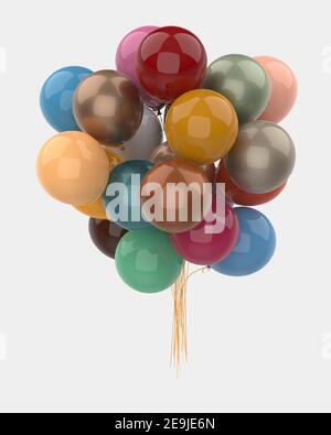 Ein Bündel von Ballons isoliert auf Hintergrund. 3D Rendering- Illustration Stockfoto
