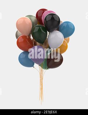 Ein Bündel von Ballons isoliert auf Hintergrund. 3D Rendering- Illustration Stockfoto