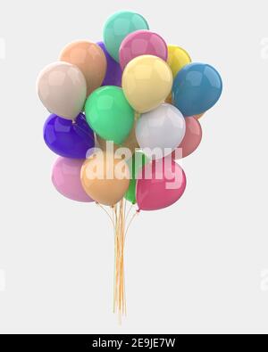 Ein Bündel von Ballons isoliert auf Hintergrund. 3D Rendering- Illustration Stockfoto