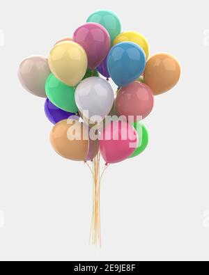 Ein Bündel von Ballons isoliert auf Hintergrund. 3D Rendering- Illustration Stockfoto