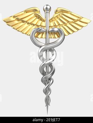 Kadukeus. Medicine Symbol isoliert auf dem Hintergrund. Ideal für große Publikationen oder Druck. 3D Rendering - Illustration Stockfoto