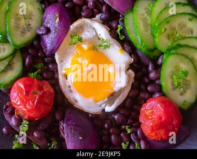 Nahaufnahme von vegetarischen frischen Speisen Stockfoto