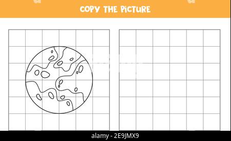 Kopieren Sie das Bild des Planeten Mars. Lernspiel für Kinder. Handschriftverfahren. Stock Vektor