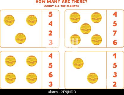 Zählen Sie alle Planeten Venus und schreiben Sie die richtige Zahl in das Feld. Zählspiel für Kinder. Stock Vektor