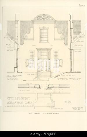 Stellenberg Architekturplan aus dem Buch "achtzehnten Jahrhundert Architektur in Südafrika" von Geoffrey Eastcott Pearse. Herausgegeben von A.A. Balkema, Kapstadt 1933 war G. E. Pearse einer der ersten, die Kaparchitektur auf wissenschaftliche Weise einem breiten Publikum zugänglich machte. Achtzehnten Jahrhundert Architektur in Südafrika war das Ergebnis langjähriger Forschung zu dem Thema und bleibt ein wichtiges Nachschlagewerk für das Thema. Stockfoto