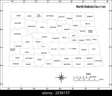 north dakota State skizzieren administrative und politische Vektor-Karte in Schwarz und Weiß Stock Vektor