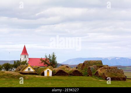 Glaumbær Kirche in Skagafjördur Folk Museum in Glaumbaer, Island. Stockfoto