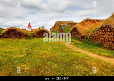 Glaumbær Kirche in Skagafjördur Folk Museum in Glaumbaer, Island. Stockfoto