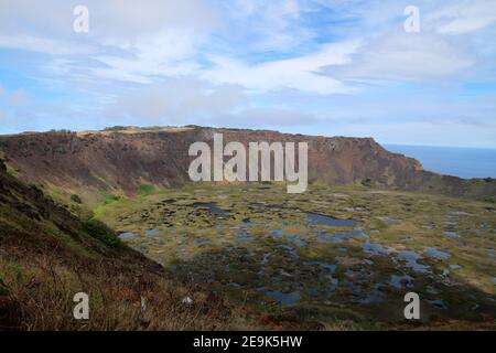 Rano Kau Vulkan Caldera, Osterinsel Stockfoto