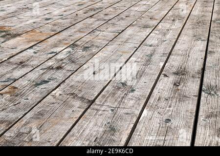 Hintergrund Foto von verwitterten grauen Holz liegenden Planken voll gezeigt Angezeigt Stockfoto