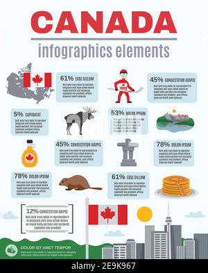 Kanada Infografiken Elemente mit Statistiken im Zusammenhang mit nationalen Symbolen von Darstellung des Landesvektors Stock Vektor