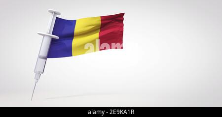 Impfstoffspritze mit Romaine-Flagge. 3D Rendering Stockfoto