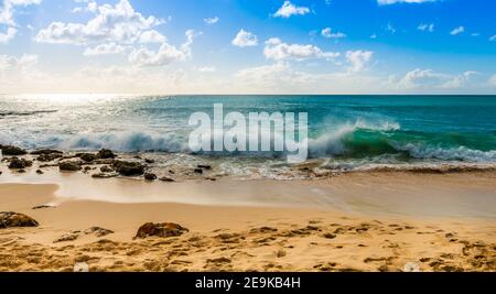 Maho Beach am Ende des Tages am Insel Saint Martin Stockfoto