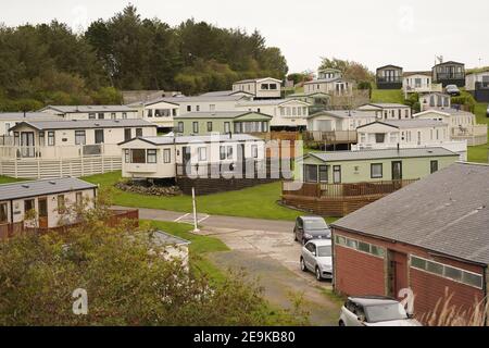 Überblick über moderne Caravan Park und Luxus-Ferienhäuser, Northumberland Stockfoto