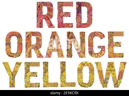 Handgemaltes Kunstdesign. Handgezeichnete Illustration ROT, ORANGE, GELB für T-Shirt und andere Dekoration Stock Vektor