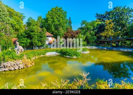 Blick auf den Garten Jardim da estrela in Lissabon, Portugal Stockfoto