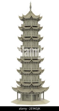Pagode Vorderansicht isoliert auf Hintergrund. 3D Rendering - Illustration Stockfoto