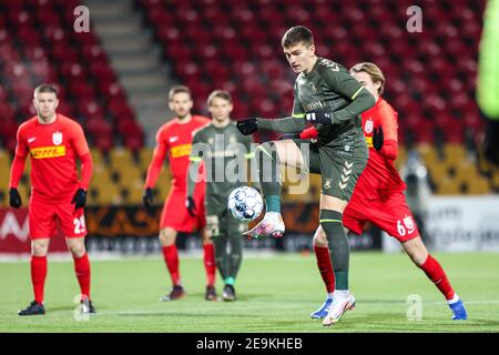 Farum, Dänemark. Februar 2021, 4th. Mikael Uhre (11) aus Broendby, WENN er beim Superliga-Spiel 3F zwischen FC Nordsjaelland und Broendby IN Right to Dream Park in Farum zu sehen war. (Foto Kredit: Gonzales Foto/Alamy Live News Stockfoto