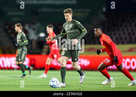 Farum, Dänemark. Februar 2021, 4th. Morten Frenddrup (19) aus Broendby, WENN er beim Superliga-Spiel 3F zwischen FC Nordsjaelland und Broendby IN Right to Dream Park in Farum gesehen wurde. (Foto Kredit: Gonzales Foto/Alamy Live News Stockfoto