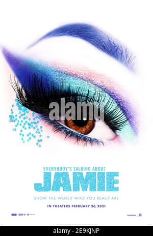 Everybody's Talking About Jamie (2021) unter der Regie von David Prior mit Max Harwood, Lauren Patel und Richard E. Grant . Spielfilm-Adaption des Musicals über einen Teenager aus Sheffield, England, der eine Drag Queen sein will. Stockfoto