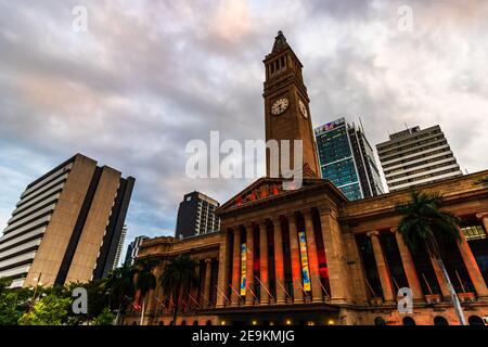 Brisbane City Hall Gebäude mit Uhrturm in Australien, Brisbane, 2021 Stockfoto