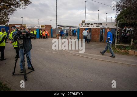 10/11/2007 Billericay 1-2 Swansea. FA Cup erste Runde. New Lodge Stadium. Att: 2.334. Swansea kam von einem Tor nach unten, um nicht Liga Billericay zu schlagen. Stockfoto