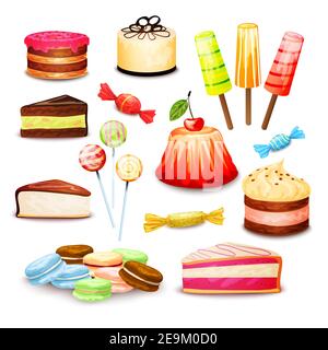 Sweet Food-Set mit geschichteten Kuchen Eis Süßigkeiten isoliert vektorgrafik Stock Vektor