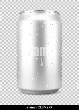 Realistische Aluminium-Softdrink oder Bierkänschen mit Wassertropfen Stock Vektor