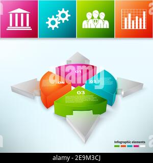 Kreisdiagramm 3D mit Pfeilen und Business-Symbole Vektorgrafik Stock Vektor