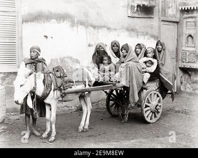 Ende 19th Jahrhundert Fotografie - Esel und Wagen mit Passagieren, Kairo, Ägypten, c,1890 Stockfoto