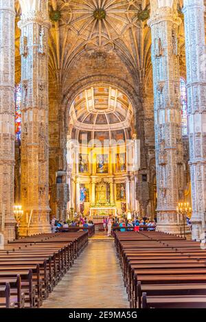 LISSABON, PORTUGAL, 29. MAI 2019: Innenraum der Kirche Santa Maria von Belem, Lissabon, Portugal Stockfoto