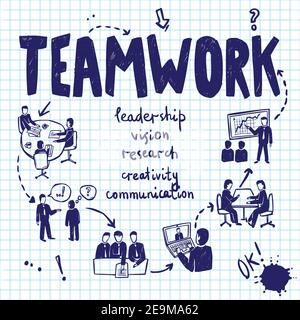 Teamwork Design-Konzept mit Tinte gezeichnet Business people professionelle Gruppe Darstellung des Kommunikationsvektors Stock Vektor