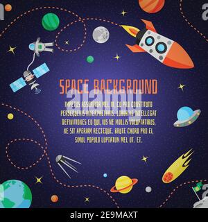 Raum Cartoon Hintergrund mit Raketen Raumschiff Sterne und Planeten Vektor Abbildung Stock Vektor