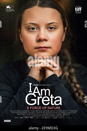 I am Greta (2020) Regie: Nathan Grossman mit Greta Thunberg, Malena Ernman und Papst Franziskus. Dokumentarfilm über die schwedische Jugendklimaaktivistin Greta Thunberg. Stockfoto