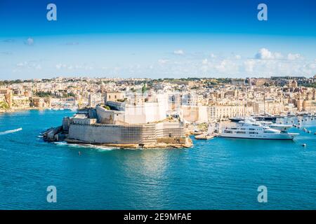Vittoriosa und seine Yachten, von Valletta, der Hauptstadt der Insel Malta Stockfoto