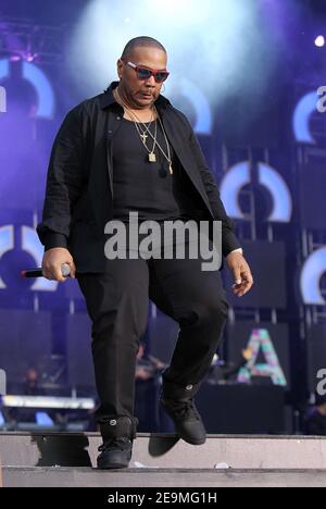 Twickenham, Großbritannien. 1.. Juni 2013. Timbaland tritt auf der Bühne beim Sound of Change Live Konzert im Chime for Change im Twickenham Stadium in Twickenham auf. Kredit: S.A.M./Alamy KREDIT: S.A.M./Alamy Stockfoto