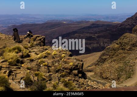 Berglandschaft in der Nähe von Sani Pass und Sani Mountain Lodge, Lesotho, Afrika Stockfoto