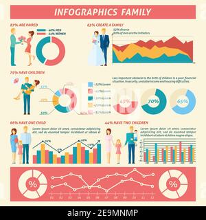 Familie Infografiken mit Mann und Frau Beziehungen Symbole anc Diagramme Vektordarstellung Stock Vektor