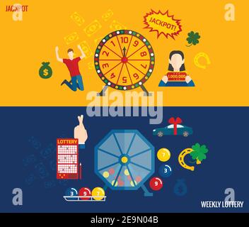 Lotterie-Spiele flach Banner horizontal mit Maschine zu zeichnen Gewinnzahlen und Preise abstrakte Vektor-Illustration Stock Vektor