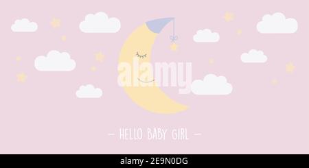 hallo Baby Mädchen Grußkarte mit niedlichen Mond Vektor Illustration EPS10 Stock Vektor