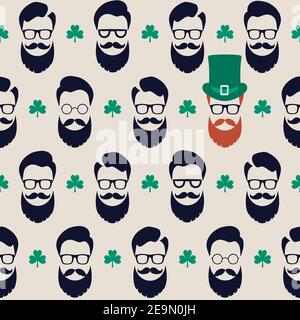 Nahtlose Vektor-Muster mit Gesichtern in Hüten. St. Patrick's Day Texturdruck. Stock Vektor