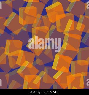 Transparente goldene Fliesen Nahtloses Muster, 3D Illustration auf blauem Hintergrund Stock Vektor