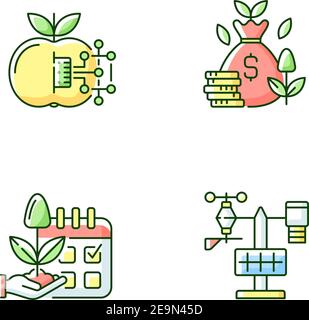 Schätzen der Pflanzzeit RGB-Farbsymbole eingestellt Stock Vektor
