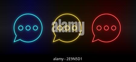 Neon Symbol Set Chat, Chat Blase. Set von roten, blauen, gelben Neon-Vektor-Symbol Stock Vektor