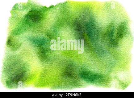 Grüner abstrakter Aquarellhintergrund mit hoher Auflösung und fließenden Übergängen. Handgezeichneter natürlicher Farbverlauf. Tropen oder Wald Thema Stockfoto
